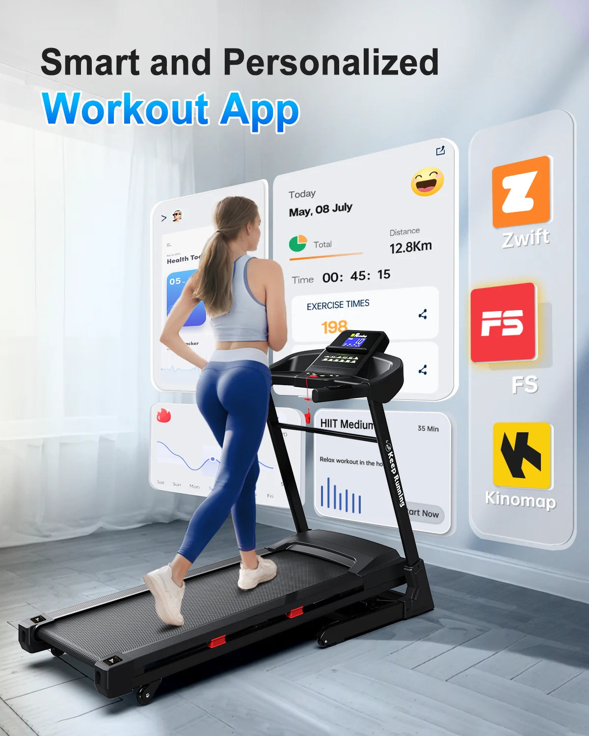 3.5HP 330 LBS Weight Capacity Folding Treadmill with Incline, Portable Electric Treadmill for Home Running Walking Jogging Exercise W/ 12 Preset Programs, Indoor House Workout Training Exercise
