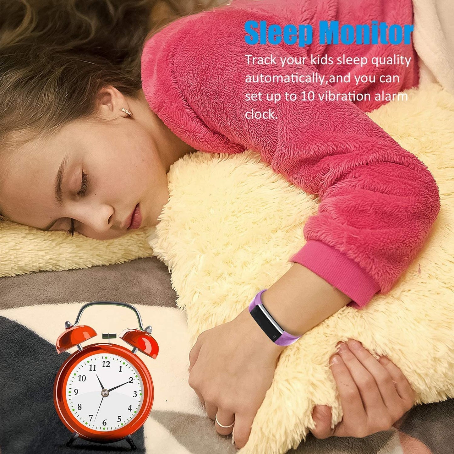 Kids Fitness Tracker Watch for Girls Boys, Waterproof Slim Activity Tracker with Pedometer, Calorie Counter, Sleep Monitor, Silent Alarm Clock