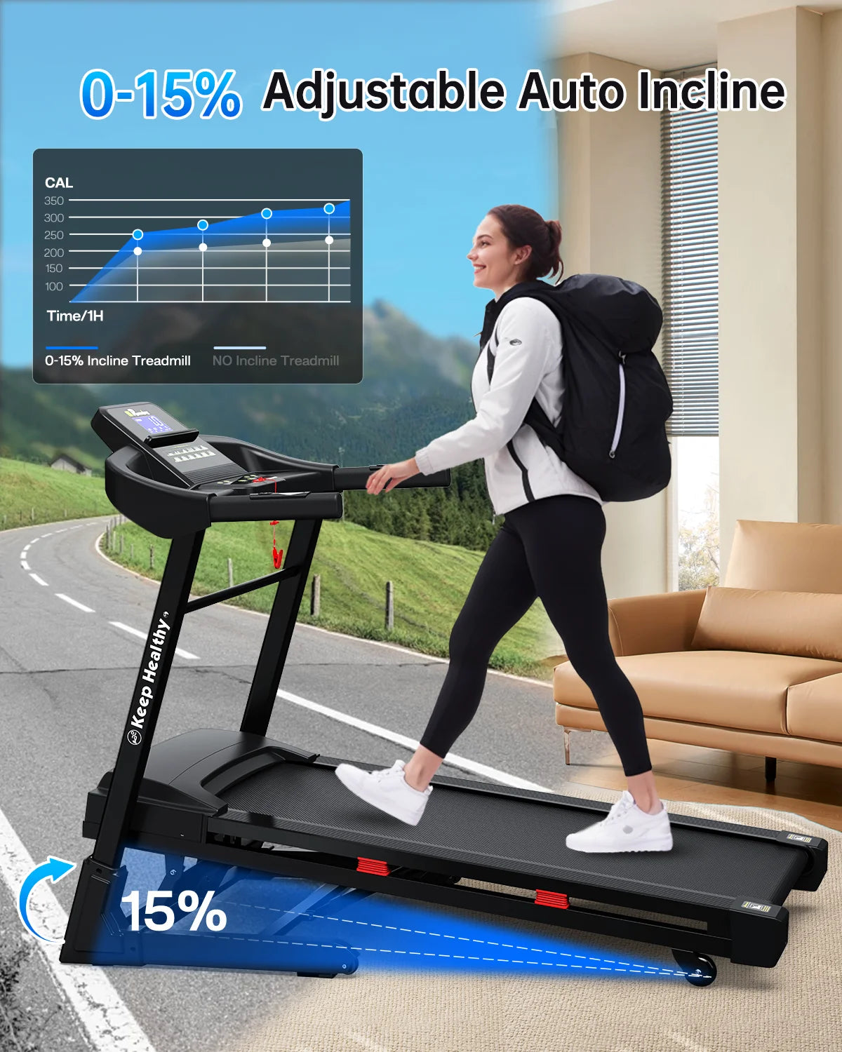 3.5HP 330 LBS Weight Capacity Folding Treadmill with Incline, Portable Electric Treadmill for Home Running Walking Jogging Exercise W/ 12 Preset Programs, Indoor House Workout Training Exercise