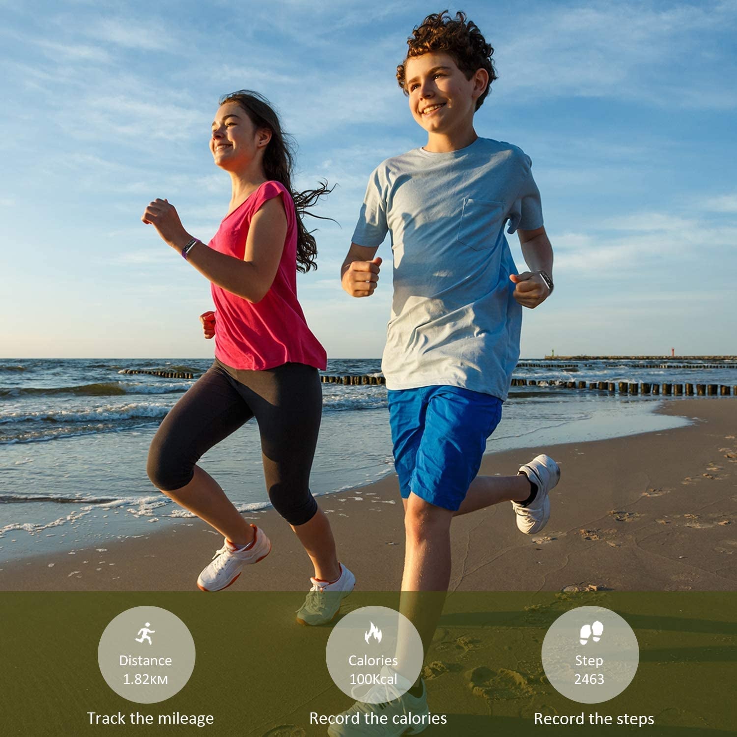 Kids Fitness Tracker Watch for Girls Boys, Waterproof Slim Activity Tracker with Pedometer, Calorie Counter, Sleep Monitor, Silent Alarm Clock