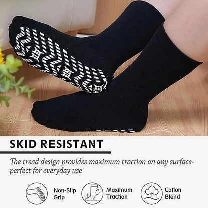 4 Pairs Non Slip Grip Socks - Ideal for Yoga, Pilates, Hospital Use - Men & Women'S Crew Sticky Gripper Socks (Size 13-15)