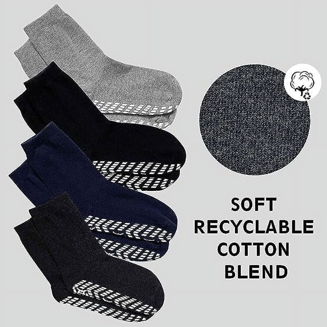 4 Pairs Non Slip Grip Socks - Ideal for Yoga, Pilates, Hospital Use - Men & Women'S Crew Sticky Gripper Socks (Size 13-15)