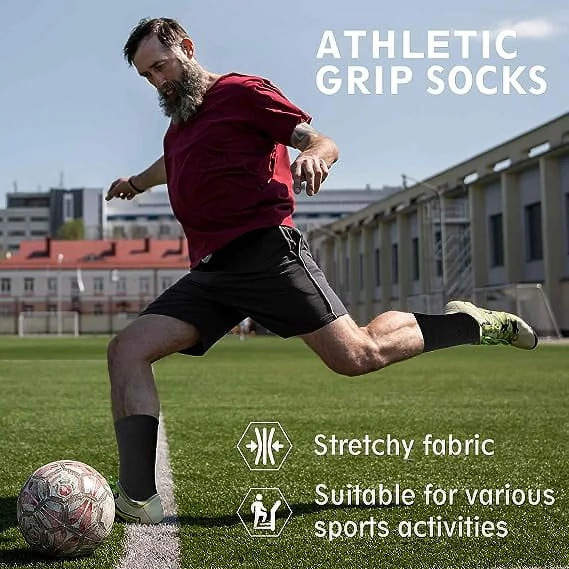 4 Pairs Non Slip Grip Socks - Ideal for Yoga, Pilates, Hospital Use - Men & Women'S Crew Sticky Gripper Socks (Size 13-15)