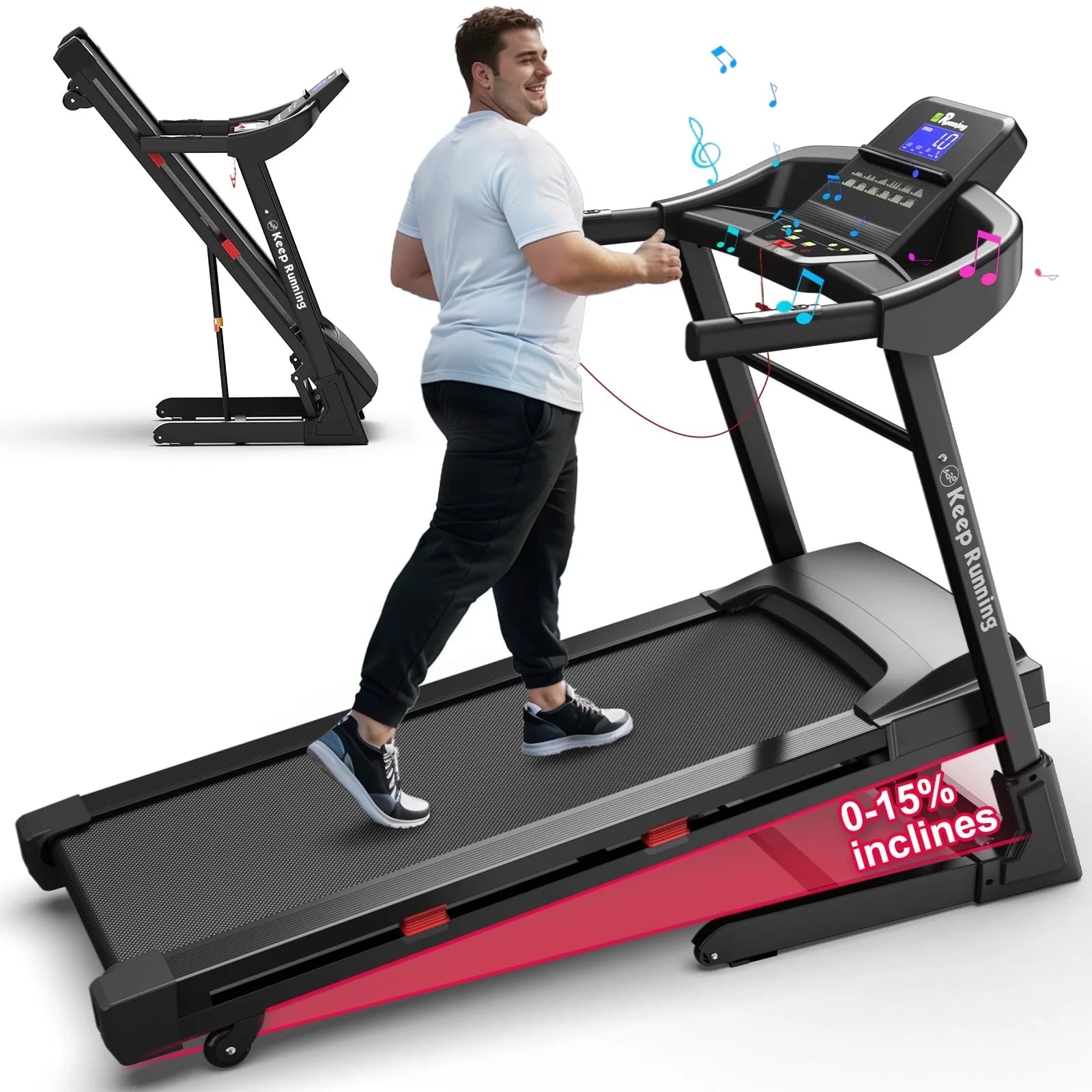 3.5HP 330 LBS Weight Capacity Folding Treadmill with Incline, Portable Electric Treadmill for Home Running Walking Jogging Exercise W/ 12 Preset Programs, Indoor House Workout Training Exercise
